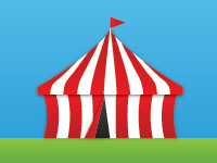 Illustration of red and white circus tent